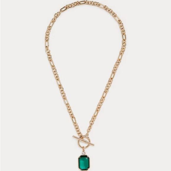 Lauren Ralph Lauren Gold-Tone Crystal & Stone 17" Pendant Necklace - GREEN - Picture 1 of 8